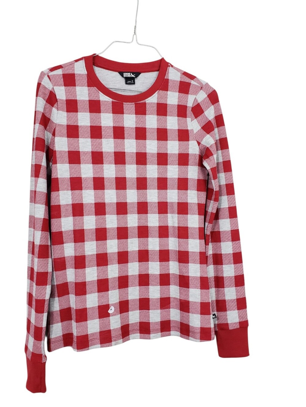 Eddie Bauer Women's Red & White Gingham Waffle Knit Thermal Pajama Top Size S